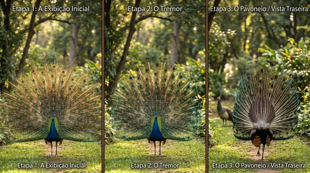Pavão macho dança para impressionar a fêmea: saiba como funciona esse ritual de sedução