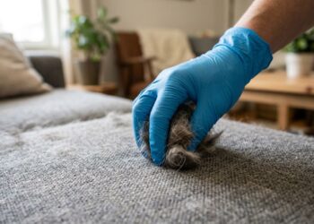 Esqueça o uso de fitas adesivas ou aspiradores de pó barulhentos: o truque da luva de látex úmida que reúne os pelos de pets em blocos e permite uma limpeza rápida e suave do seu sofá