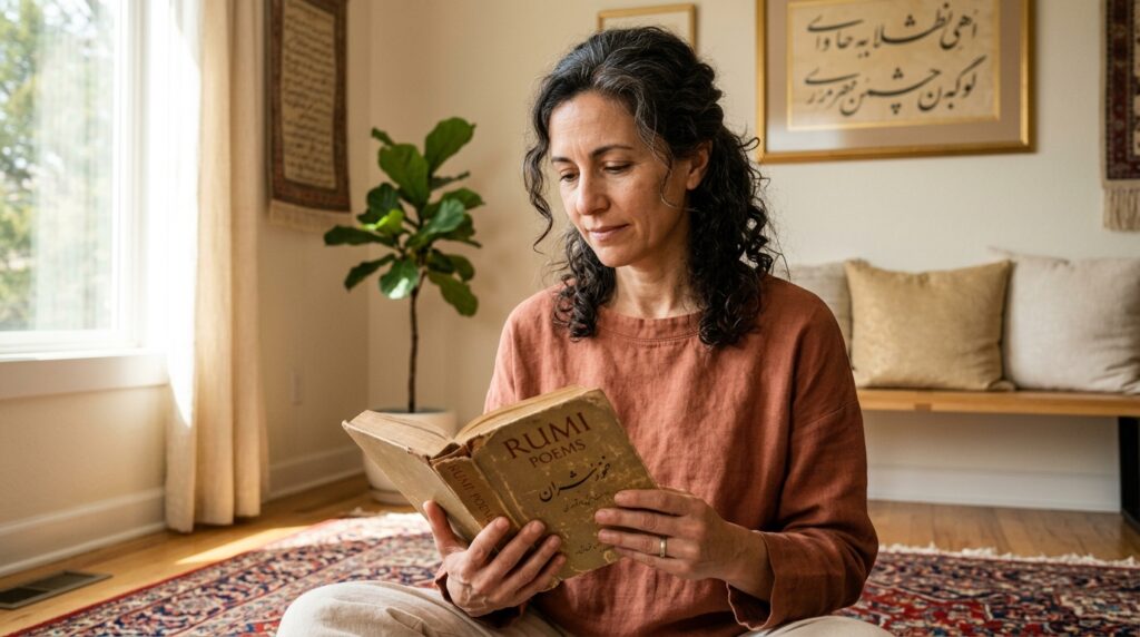 Frase de Rumi no dia: "Não procure seu repouso em lugar algum, senão em você mesmo." Uma reflexão sobre paz interior e autossuficiência em tempos de busca externa