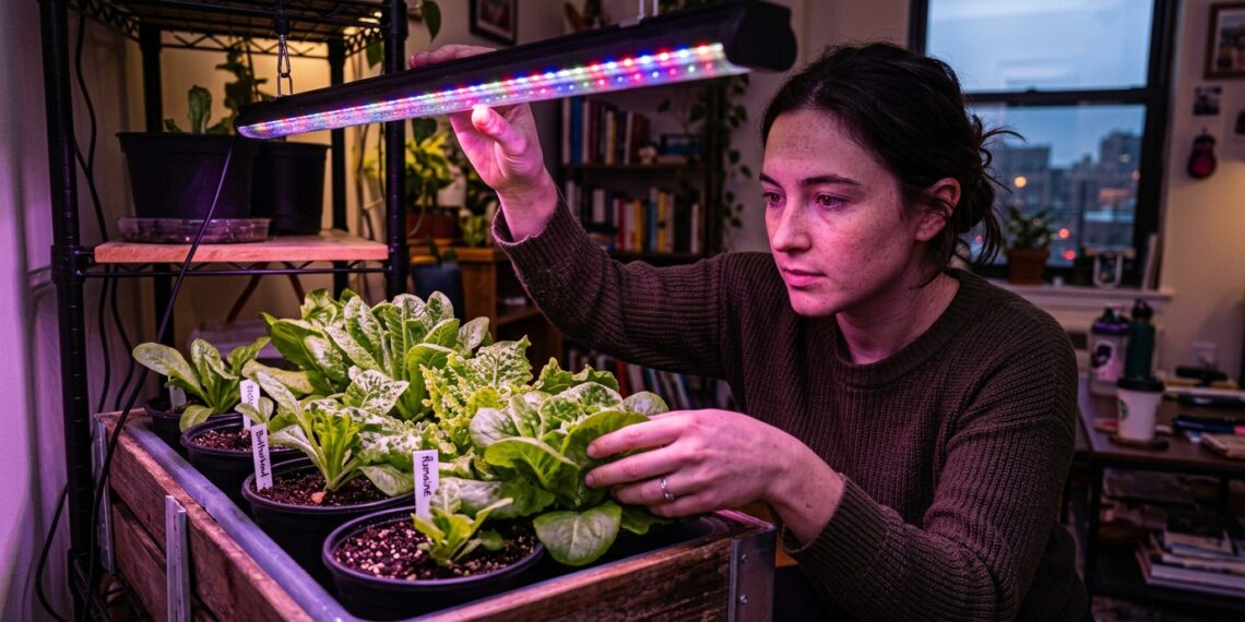 Apartamento sem janela e luz natural? Alface cresce saudável e vigor com lâmpada LED 20W