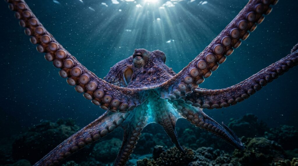Por que o polvo tem três corações e sangue azul, e o que isso revela sobre o oceano