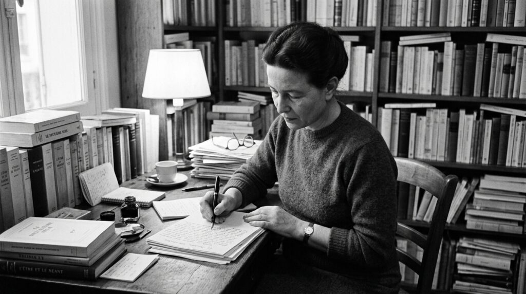 Frase do dia de Simone de Beauvoir, filósofa francesa e feminista: "Ninguém nasce mulher, torna-se mulher — e essa liberdade é nosso direito"