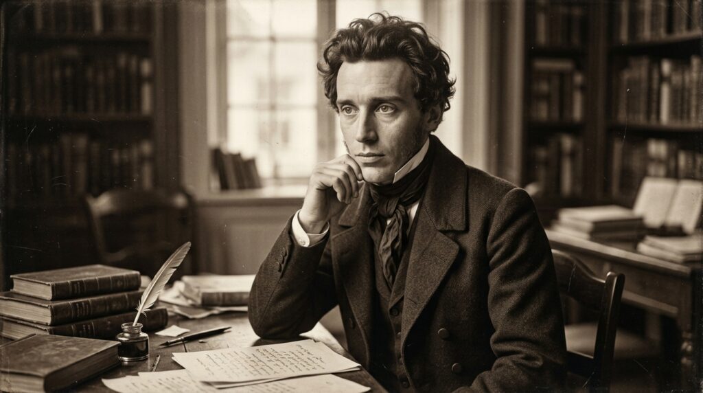 Frase de Søren Kierkegaard no dia: "A vida só pode ser compreendida para trás, mas deve ser vivida para frente. Essa é a angústia da existência." Uma reflexão sobre aceitação da incerteza e coragem em tempos de análise paralisante