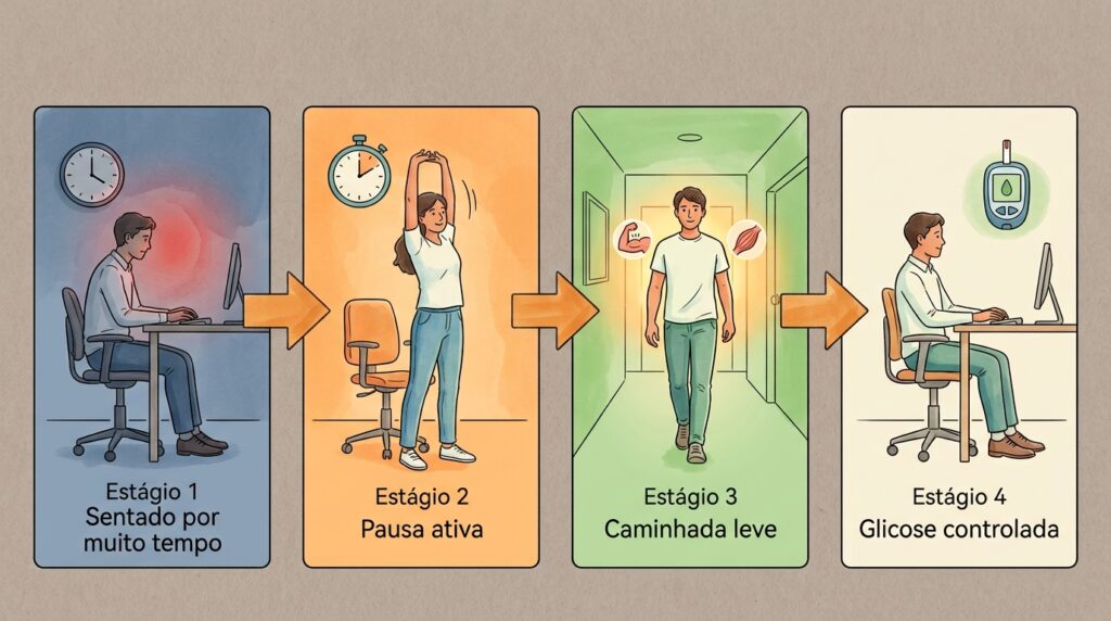 Por que ficar sentado por horas bagunça a glicose e como pequenas pausas podem ajudar