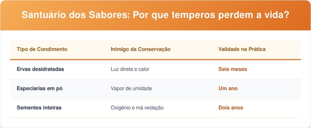 Temperos-tabela-1024x422 Não guarde potes de temperos em prateleiras abertas logo acima do fogão: essa é a maneira correta de proteger os condimentos do calor e da umidade que causam mofo