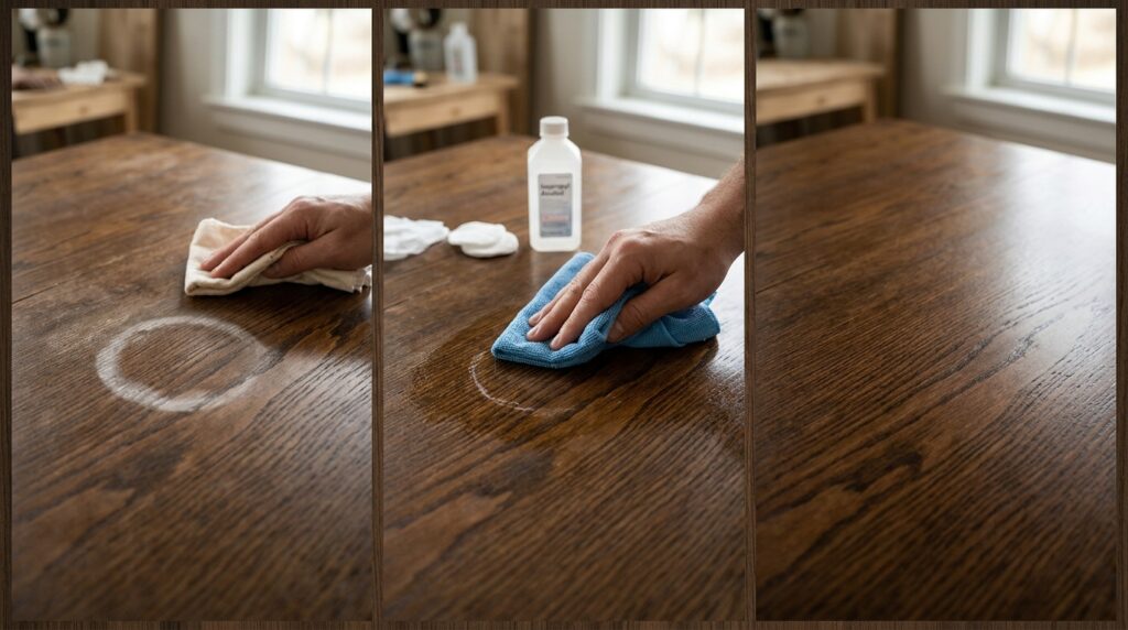 Aquela mancha branca na mesa de madeira sai em 5 minutos com um produto que você tem em casa