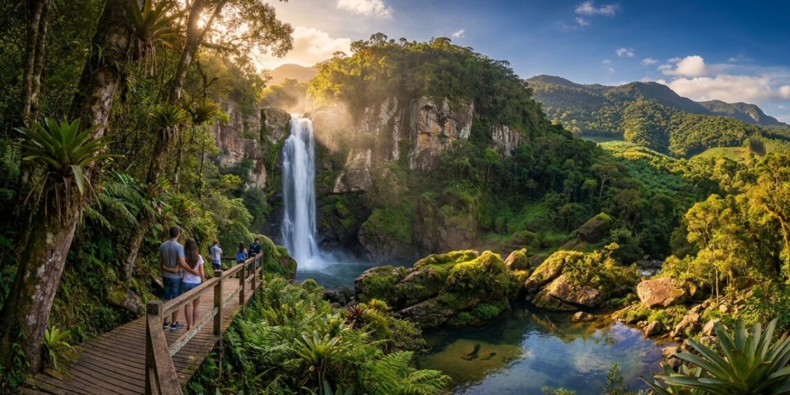 Capital Catarinense da Banana esconde uma cachoeira monumental de 125 metros em seu território