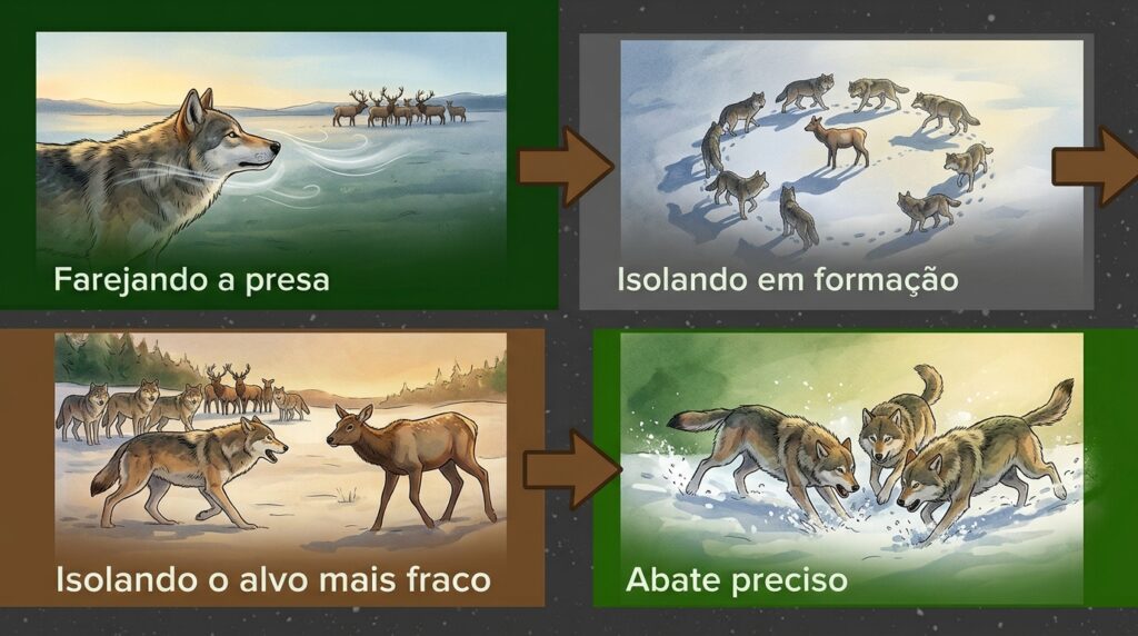 Como os lobos se organizam em formação militar para abater presas muito maiores