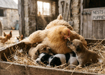 Instinto ou carinho? Entenda por que galinha decidiu criar filhotes de cadela na fazenda