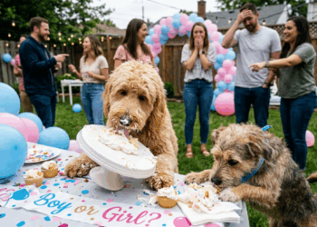 “Só iam descobrir no parto!”: cachorro passa 13 minutos lambendo chantilly e vira-lata Bambino precisa salvar o chá revelação