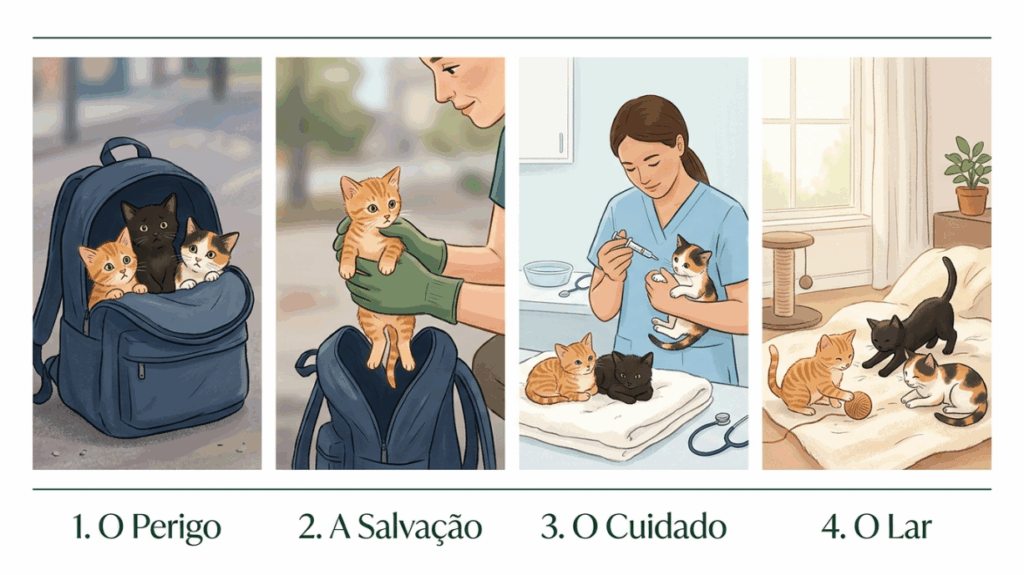Socorrista encontra mochila abandonada em dia de calor e salva trio de gatinhos por pouco