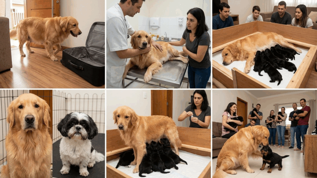 Golden retriever grávida de shih-tzu: entenda como Nina deu à luz 9 filhotes pretos