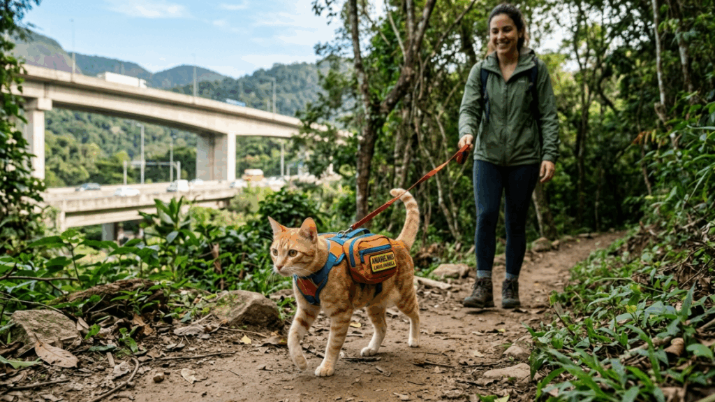 Conheça Amarelinho: o gato desnutrido salvo na Linha Amarela que hoje passeia de mochila