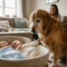 Irmão mais velho de quatro patas: como o golden Scott reagiu à chegada de gêmeos em casa