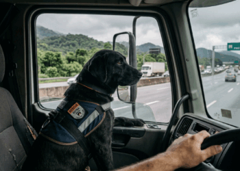 Cena emocionante: Caminhoneiro para o veículo em rodovia para salvar cadela deixada à própria sorte