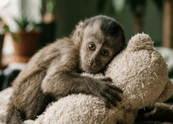 O abraço da sobrevivência: Filhote de macaco órfão ganha pelúcia para se acalmar