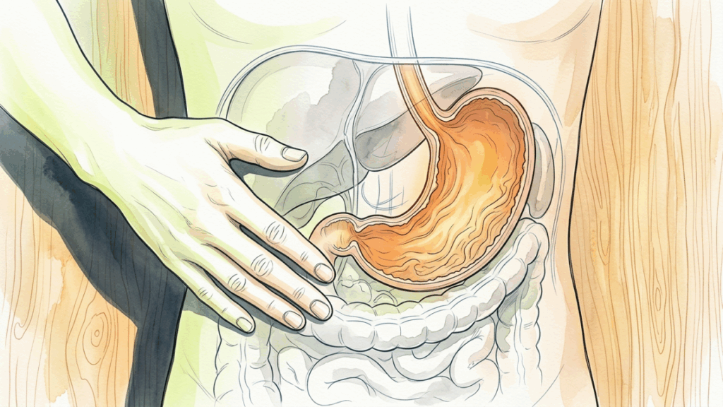 O que muda no seu corpo após comer demais e como o instinto de massagear a barriga traz alívio imediato