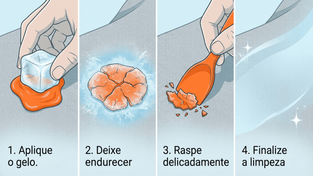 Diga adeus ao desespero de encontrar chiclete grudado na roupa: o truque fácil de aplicar um cubo de gelo sobre a área até endurecer e remover sem deixar resíduos.