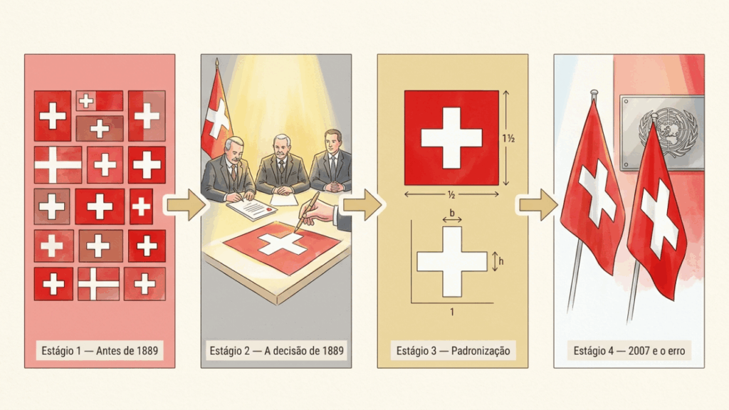 Há 137 anos, a Suíça oficializou a bandeira quadrada que o mundo reconhece, mas quase ninguém conhece suas regras