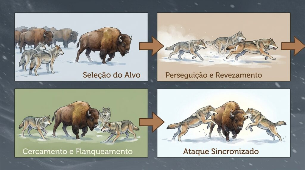 Nove lobos contra um bisão de 800 quilos: a dança mortal que revela a inteligência coletiva dos cânidos