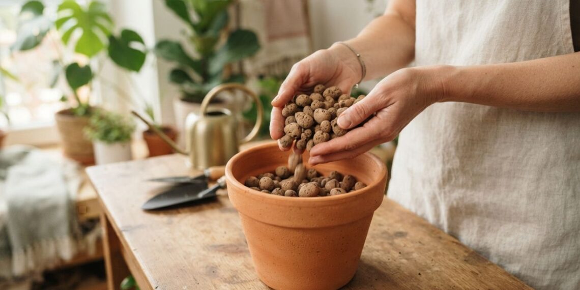 Colocar uma camada de argila expandida no fundo do vaso antes de adicionar o substrato uma vez a cada replantio: para que serve e quais são os seus benefícios na drenagem?