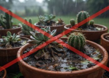Adeus, cactos e suculentas que apodrecem na base durante o período chuvoso: nova técnica de mistura de 50% de casca de arroz carbonizada ao solo garante drenagem imediata, segundo botânicos