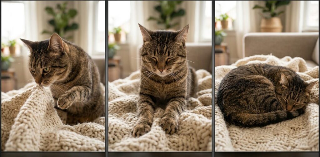 Gatos amassam cobertores antes de deitar: o instinto de milhões de anos que ainda vive na sala de casa