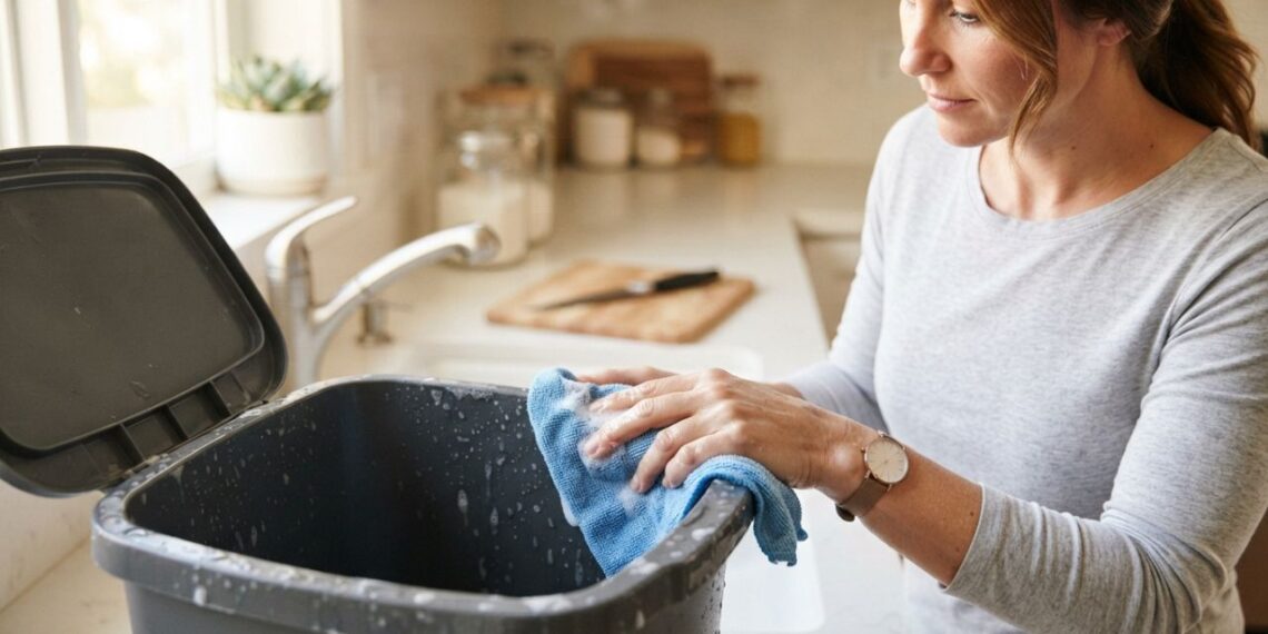 Nem limpador clorado forte, nem água sanitária pura: a melhor maneira de higienizar o cesto de lixo da cozinha usando água morna e desinfetante concentrado, segundo faxineiros