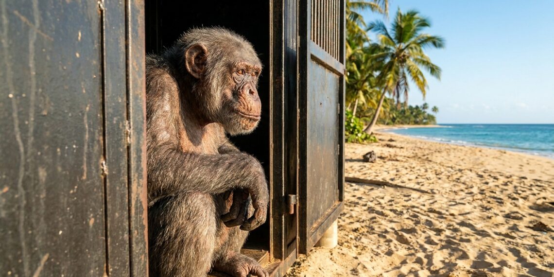 O chimpanzé Tonka, astro de Hollywood dado como morto pela tutora, passou quase um ano trancado em um porão escuro no Missouri antes de ser resgatado e levado para uma ilha na Flórida