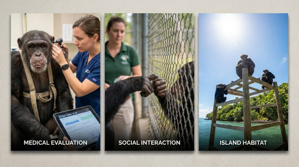 O chimpanzé Tonka, astro de Hollywood dado como morto pela tutora, passou quase um ano trancado em um porão escuro no Missouri antes de ser resgatado e levado para uma ilha na Flórida