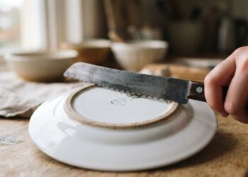Como recuperar o corte de facas de serra que perderam o fio usando a borda inferior sem esmalte de um prato de cerâmica, segundo donas de casa