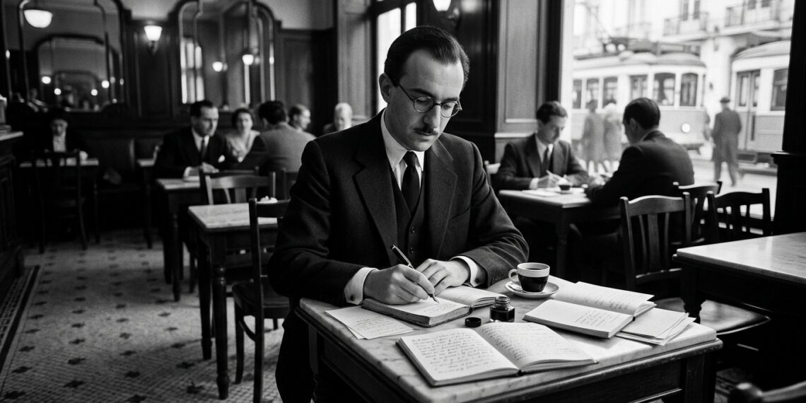 Frase de Fernando Pessoa sobre paixão: "Amar é ver o mundo através dos olhos de quem inventou." Uma reflexão sobre desejo, ilusão e percepção