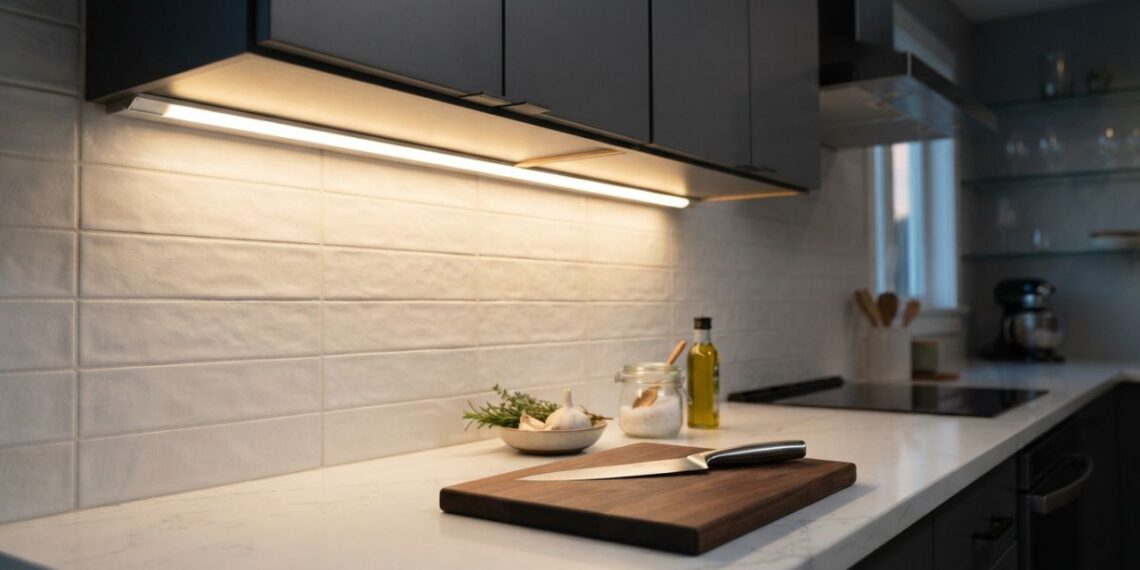 Usar fitas de LED de luz branca fria ou branca quente sob os armários da cozinha: veja a diferença e qual é a melhor alternativa para a área de preparo de alimentos, segundo arquitetos