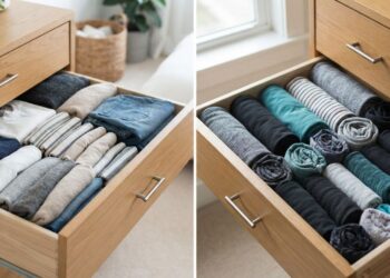 Organizar as camisetas no gaveteiro empilhadas na horizontal ou em formato de rolinho vertical: veja a diferença e qual é a alternativa correta para evitar amassados
