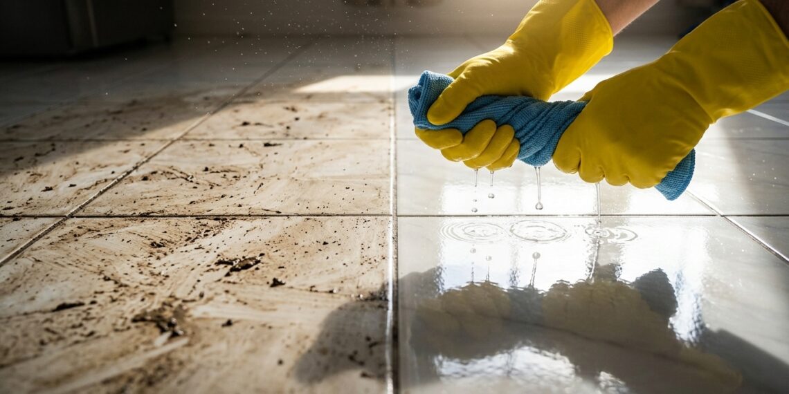 Piso de cerâmica sem brilho? Veja os 4 passos que devolvem o reflexo sem precisar comprar produtos caros