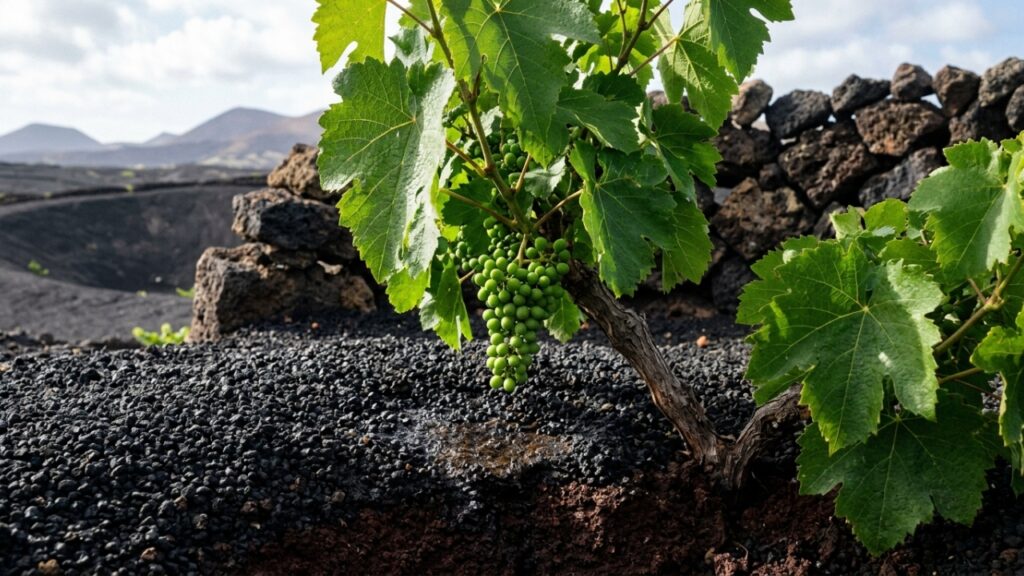 Lanzarote_vine_behind_stone_wall_202608281255-1024x576 Em uma das regiões mais secas da Europa, agricultores enterram videiras em crateras de cinza vulcânica e cercam cada planta com pedra para produzir quase sem irrigação