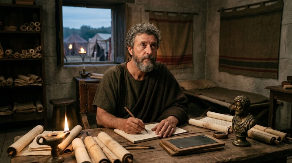 Frase de Marcus Aurelius sobre o medo: "Você tem poder sobre sua mente, não sobre os acontecimentos. Realize isso e encontrará força." Uma lição estoica sobre controle e liberdade