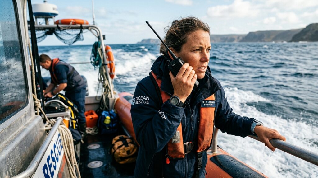 Baleia-jubarte presa em redes é libertada e não vai embora do barco