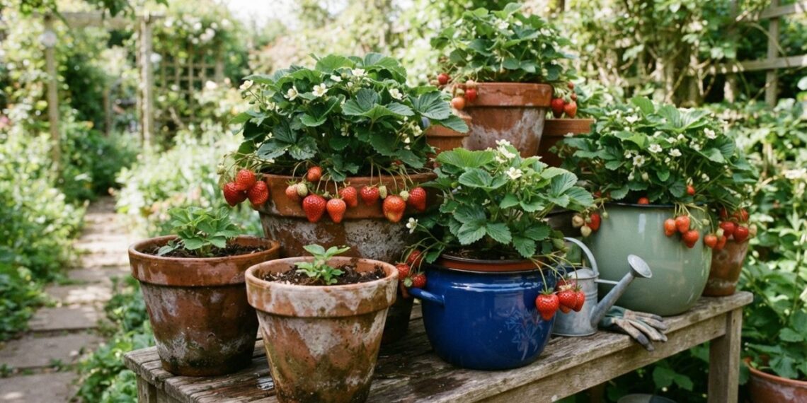 Cultivar o morangueiro em vasos de barro porosos ou em cachepôs de plástico esmaltado: veja a diferença de evaporação e qual é a escolha correta para evitar o apodrecimento do colo, segundo horticultores