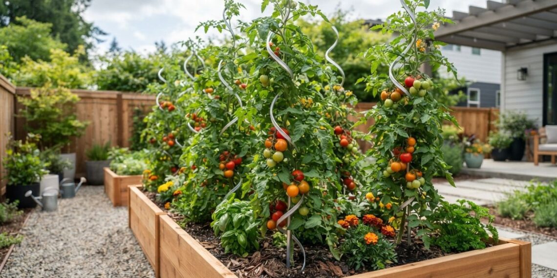 Adeus, mudas de tomateiro que tombam com o peso dos frutos: nova técnica de tutoramento em espiral de alumínio sustenta a haste sem ferir os tecidos, segundo agricultores