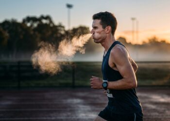 Atleta correndo ao ar livre com foco na respiração nasal durante treino matinal