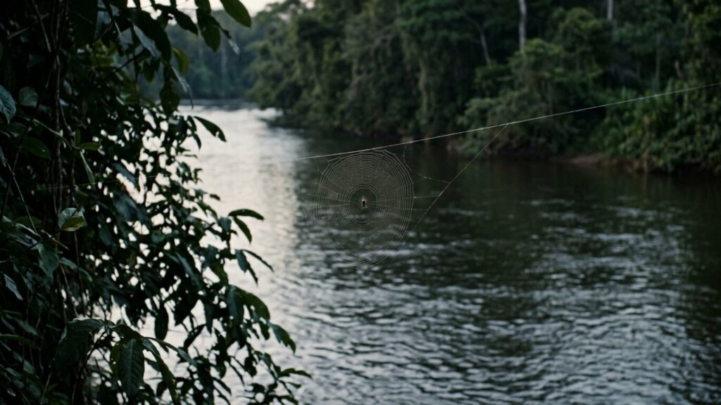 Spider_web_suspended_above_river_202608211402-1024x576 Uma aranha de Madagascar lança um fio de até 25 metros sobre o rio e ergue uma teia com seda 10 vezes mais tenaz que o Kevlar