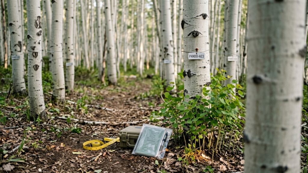 Survey_equipment_in_aspen_forest_202608252343-1024x576 Parecem mais de 40 mil árvores espalhadas por 43 hectares, mas todos os troncos estão ligados pelo mesmo sistema de raízes e formam um único organismo de quase 6 mil toneladas