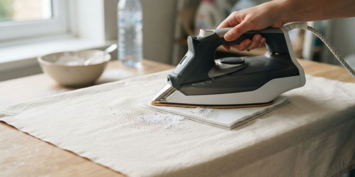 Como remover manchas de gordura antiga de tecidos de algodão cru usando talco industrial e ferro de passar em temperatura baixa, segundo lavanderias