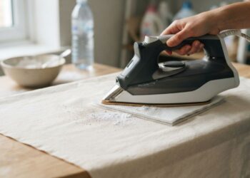 Como remover manchas de gordura antiga de tecidos de algodão cru usando talco industrial e ferro de passar em temperatura baixa, segundo lavanderias