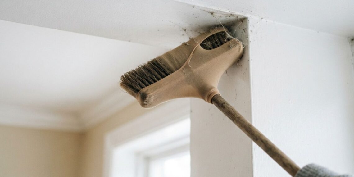 Nem pano seco, nem aspirador comum: a melhor maneira de remover teias de aranha do teto sem manchar a pintura usando uma vassoura envolta em meia de seda, segundo pintores