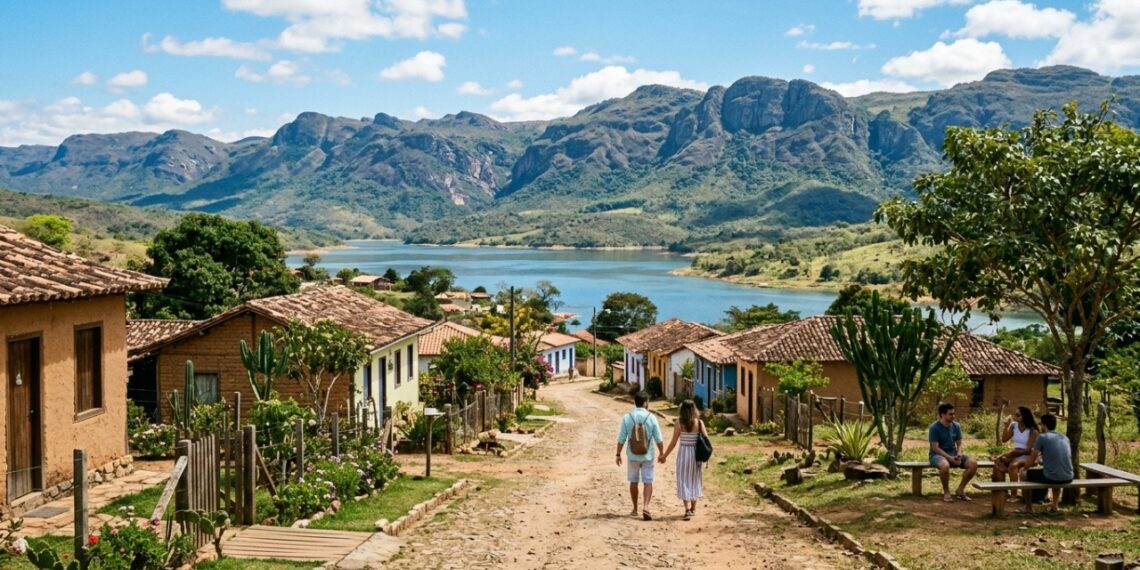 Vasta extensão verde e represa imponente ao pé da montanha: este vilarejo rústico atrai adeptos do turismo de aventura