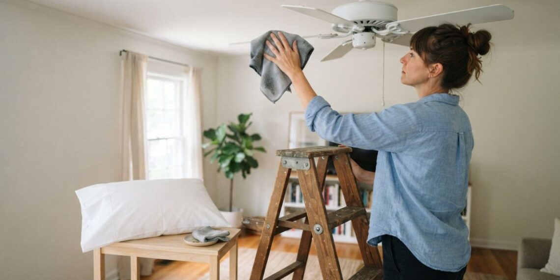Nem limpador multiuso comum, nem esponja úmida: a melhor maneira de limpar as pás do ventilador de teto sem espalhar poeira usando uma fronha velha encaixada, segundo eletricistas