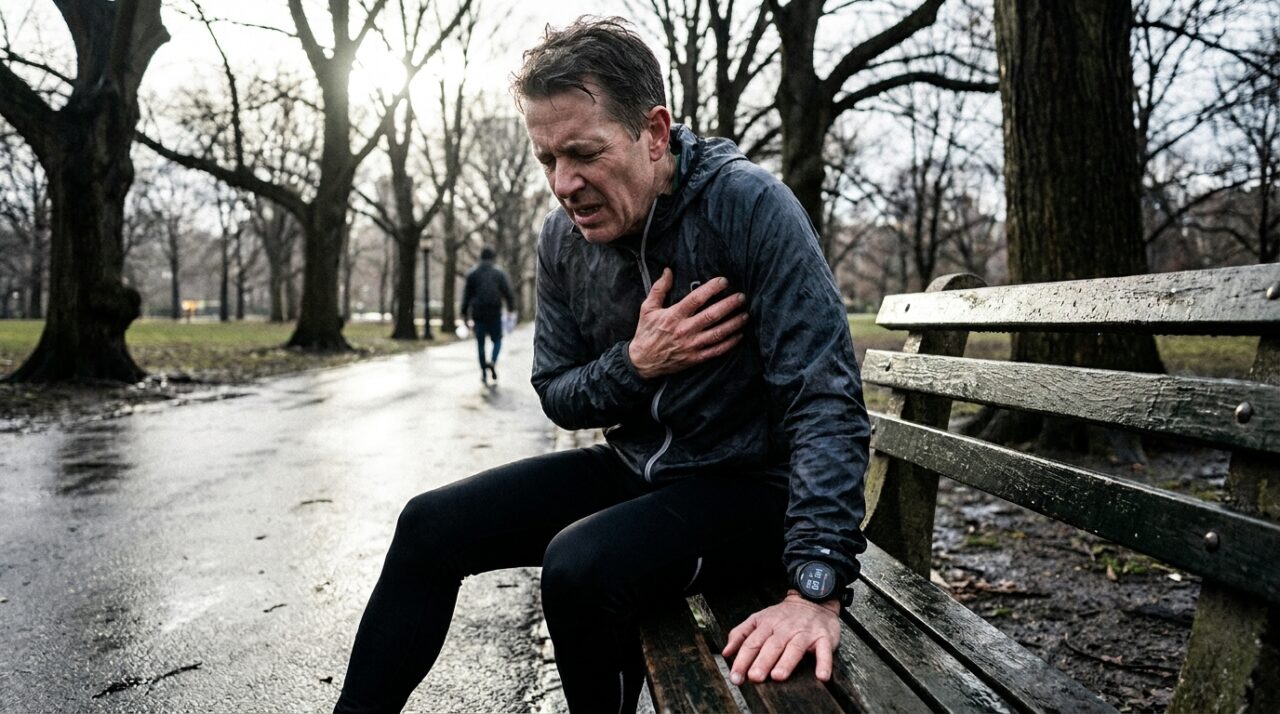 Sentir dor no peito ou falta de ar desproporcional durante a caminhada a 5 km/h indica sobrecarga cardiovascular aguda e exige parada imediata do exercício - QTU Questões do Universo