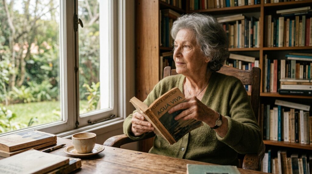 Frase de Clarice Lispector sobre a morte: "Morrer é aprender. E é a coisa mais importante que tenho a aprender." Uma meditação sobre aceitação e transcendência
